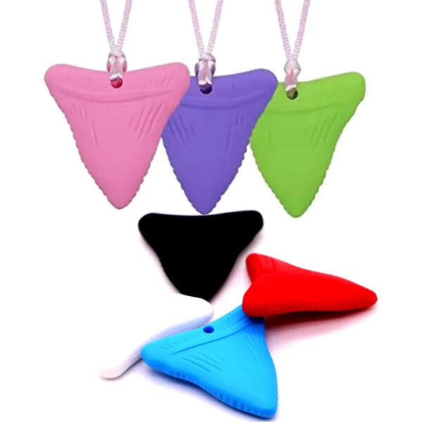 Sensory chew necklace shark tooth pink green purple