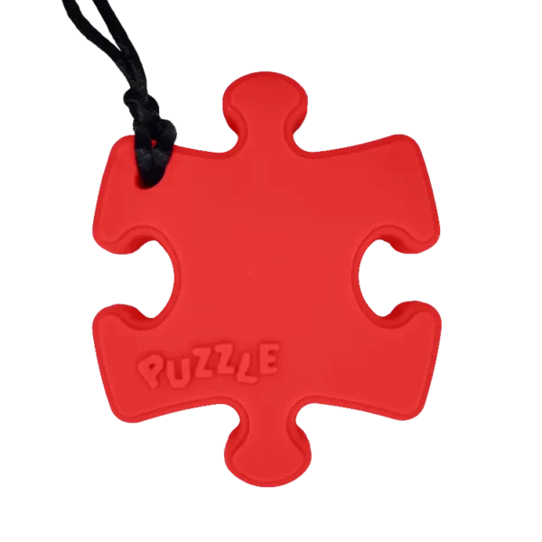 Puzzle piece sensory chew necklace red