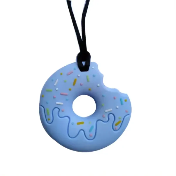 Sensory chew necklace bitten donut blue png