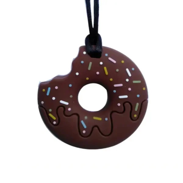 Sensory chew necklace bitten donut brown PNG