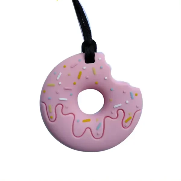 Sensory chew necklace bitten donut pink PNG