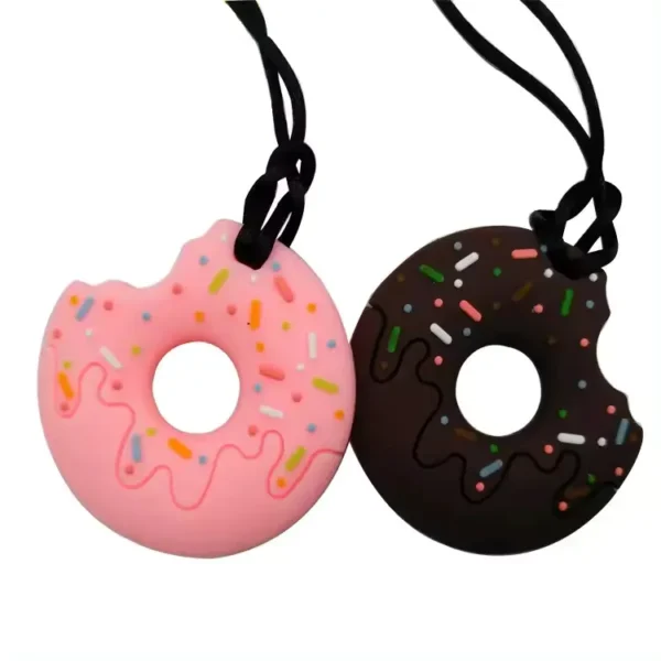 Sensory chew necklace bitten donut pink and choclate PNG