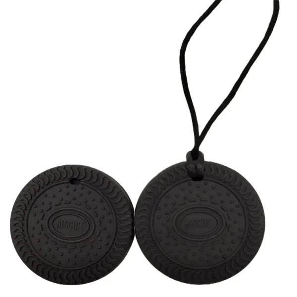 Cookie sensory chew necklace fidget toy black 1