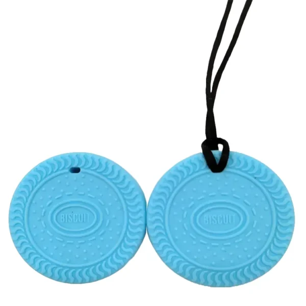 Cookie sensory chew necklace fidget toy blue