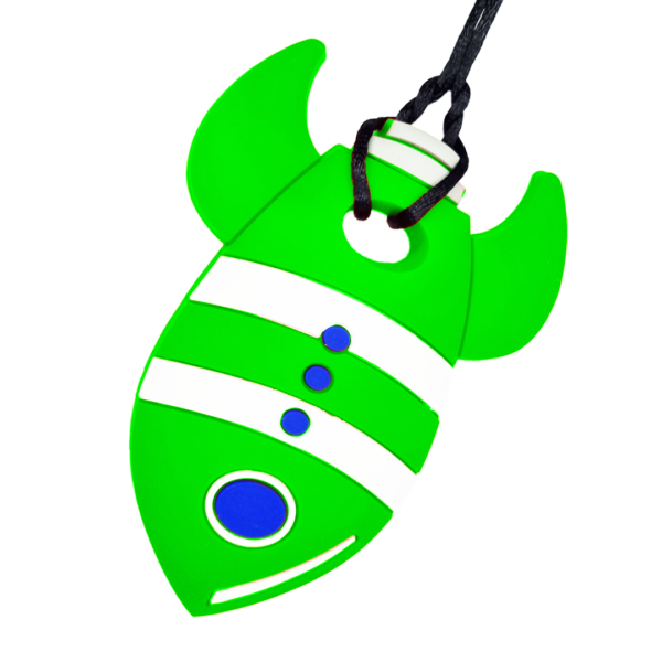 Chew-necklace_rocket-ship_green